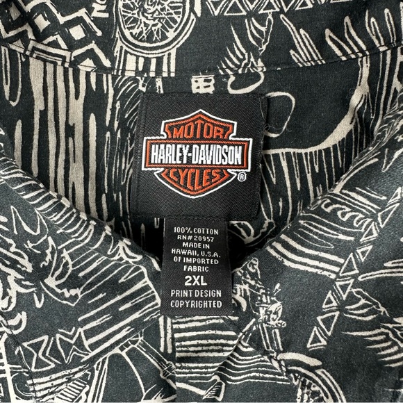 Harley Davidson All Over Print Button Up Short Sleeve Shirt Skull Halloween XXL - Picture 4 of 11